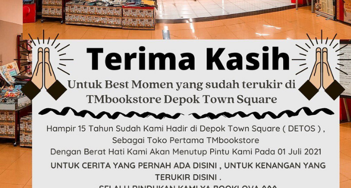 TMbookstore Detos Berhenti Beroperasi 1 Juli Mendatang