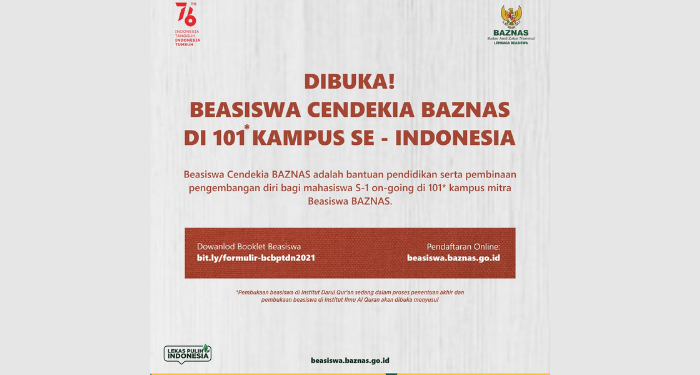 Beasiswa Cendekia Baznas untuk Mahasiswa S1