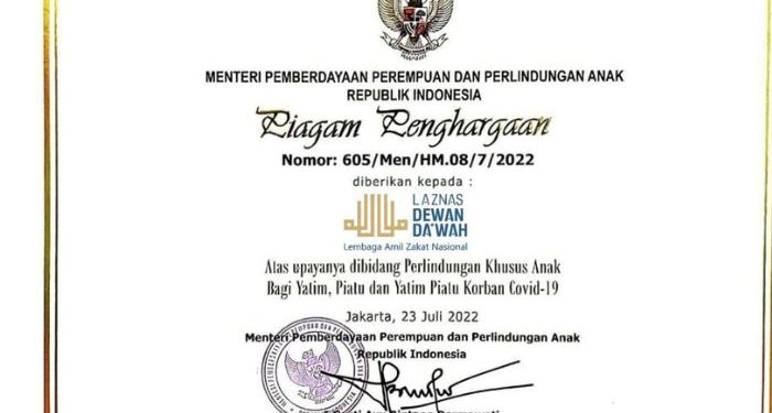 LAZNAS Dewan Dakwah Dapat Penghargaan dari Kementerian PPPA
