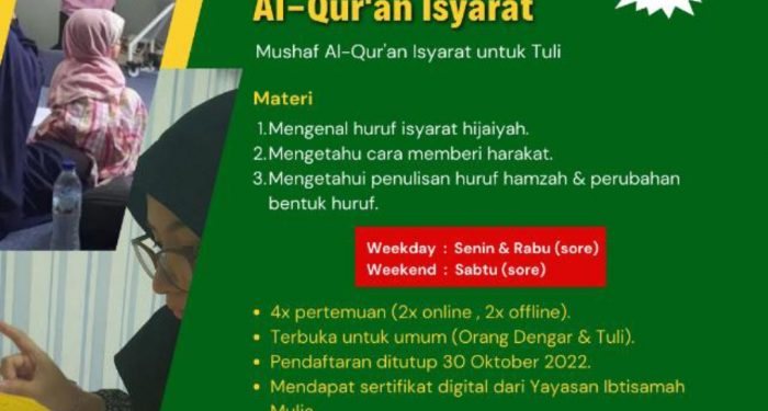 Yayasan Ibtisamah Mulia Buka Pelatihan Membaca Al-Qur'an Isyarat Gratis untuk Umum