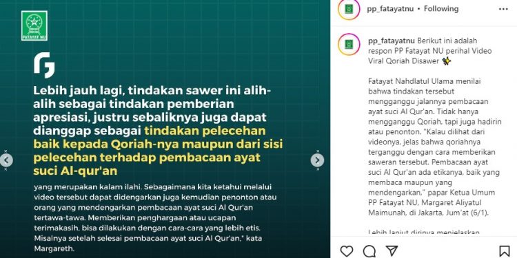 PP Fatayat NU Tanggapi Video Viral Qoriah Disawer