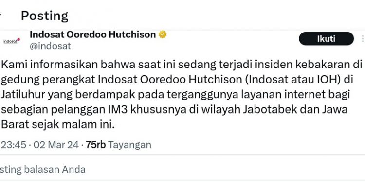 Gedung Indosat Terbakar, Mengakibatkan Layanan Internet Padam Se-Jabotabek dan Jawa Barat