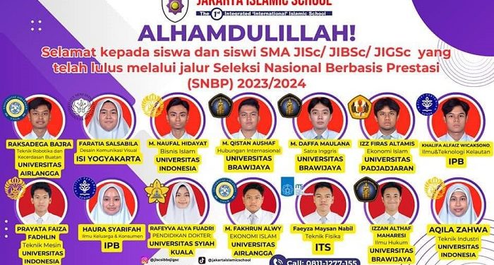Daftar Siswa Jakarta Islamic School yang diterima di PTN Jalur Prestasi