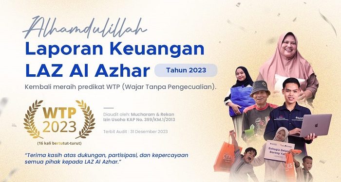 16 Kali Berturut-turut, Laporan Keuangan LAZ Al Azhar 2023 Kembali Raih WTP