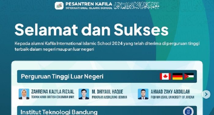 Selamat, Alumni Kafila International Islamic School Berhasil Diterima Perguruan Tinggi Terbaik