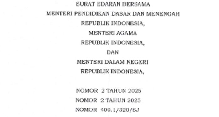 Surat Edaran Bersama Mendikdasmen, Menteri Agama, Menteri Dalam Negeri Republik Indonesia