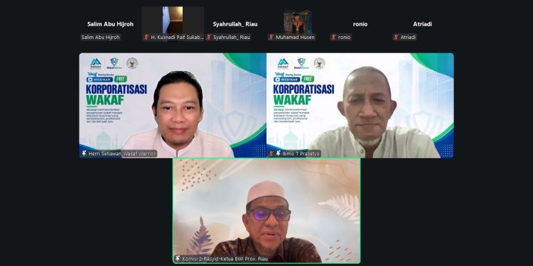 AWQAF Institute Bersama BWI Provinsi Riau Gelar Webinar Korporatisasi Wakaf, Dorong Transformasi Nazhir Menuju Pengelolaan Wakaf yang Profesional dan Produktif